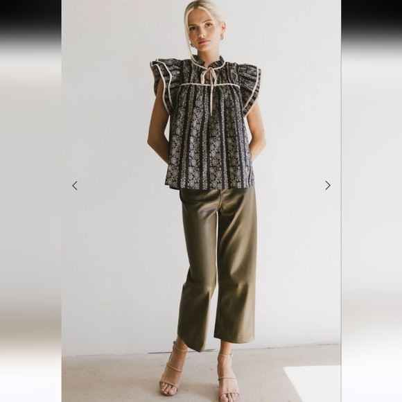 Entro Rue 32 Floral Blouse 100% Cotton Black And Cream Cottagecore Size Small - Picture 4 of 9